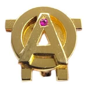 Vintage Alpha Omicron Pi AOII Sorority Member Badge Pin Balfour Ruby Gold Tone